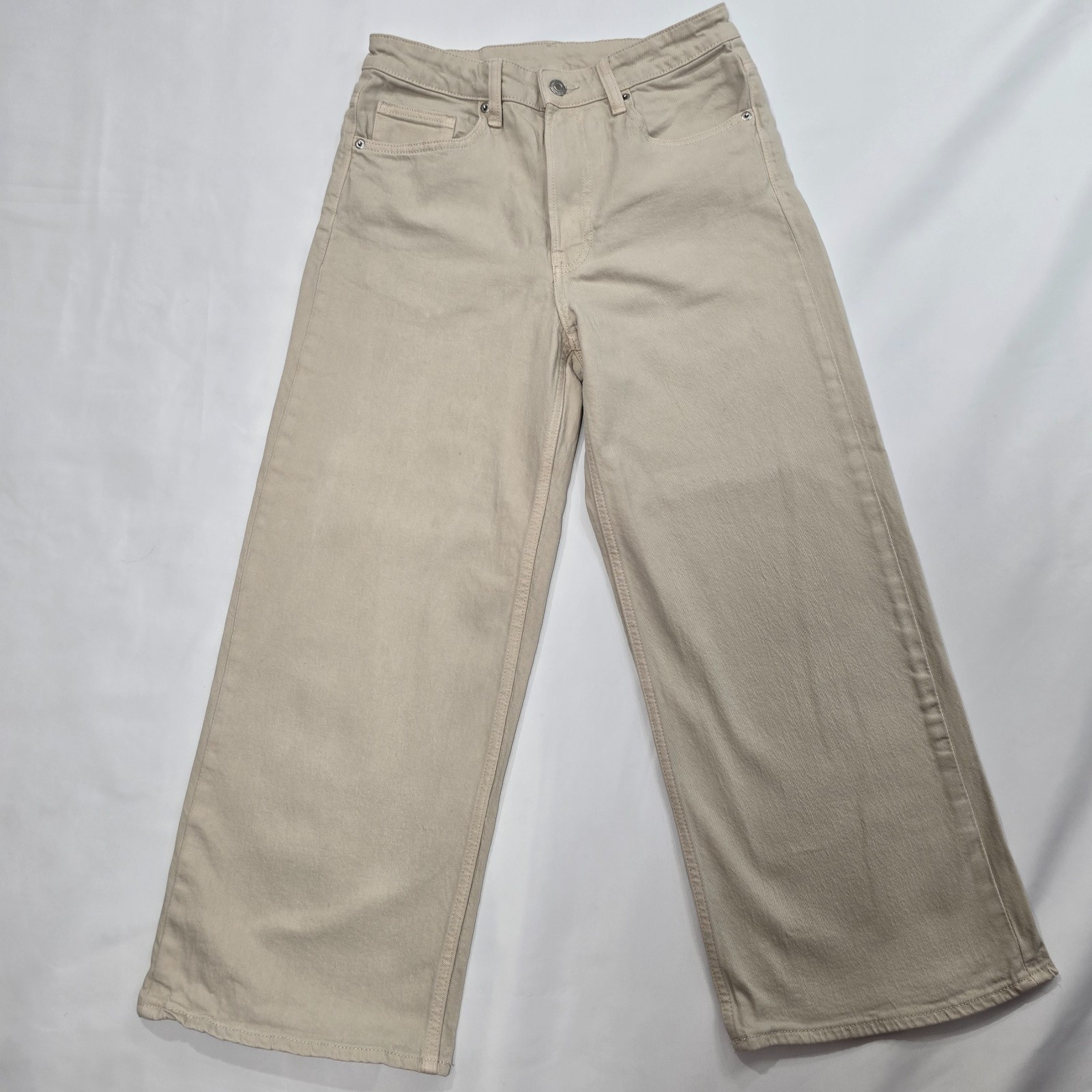 H&M Denim High Rise Wide Leg Cropped Jeans Cream Women’s Size 6