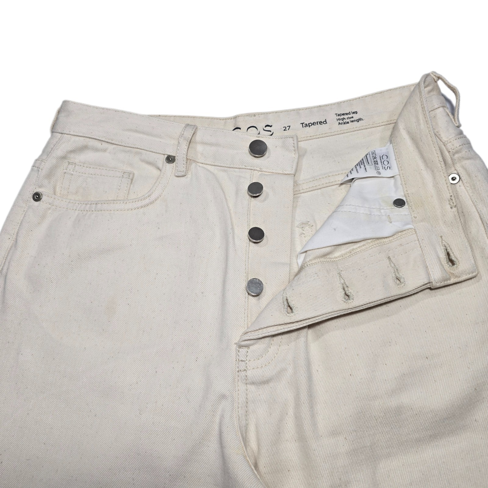 COS Tapered High-Rise Ankle-Length Jeans, Non-Stretch, Recycled Cotton, Size 27