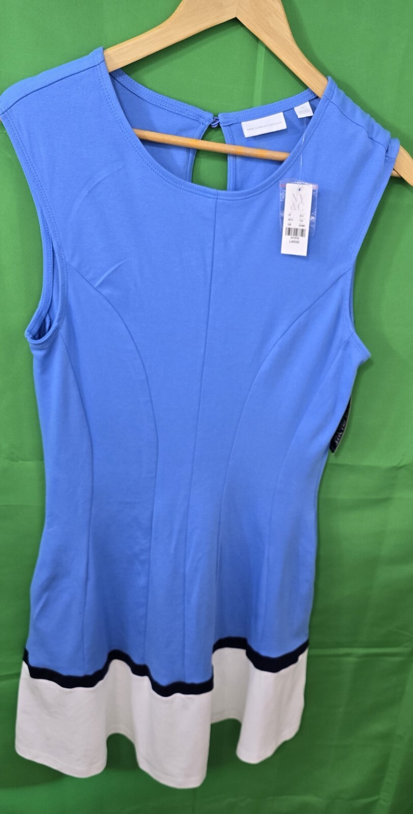 New York & Company Women’s Dress Blue with Black/White Hem Size L.