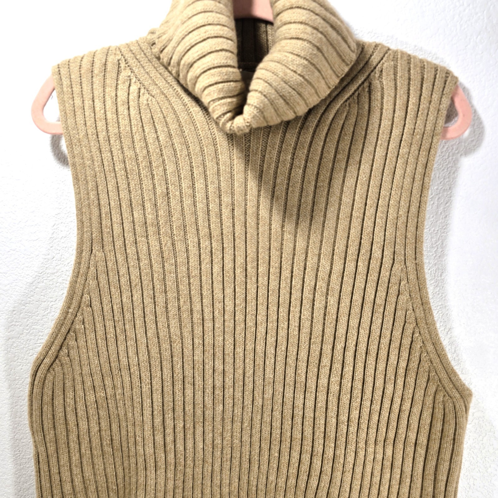 H&M Women’s Chunky Wool Blend Turtleneck Sweater Vest Tan Size S