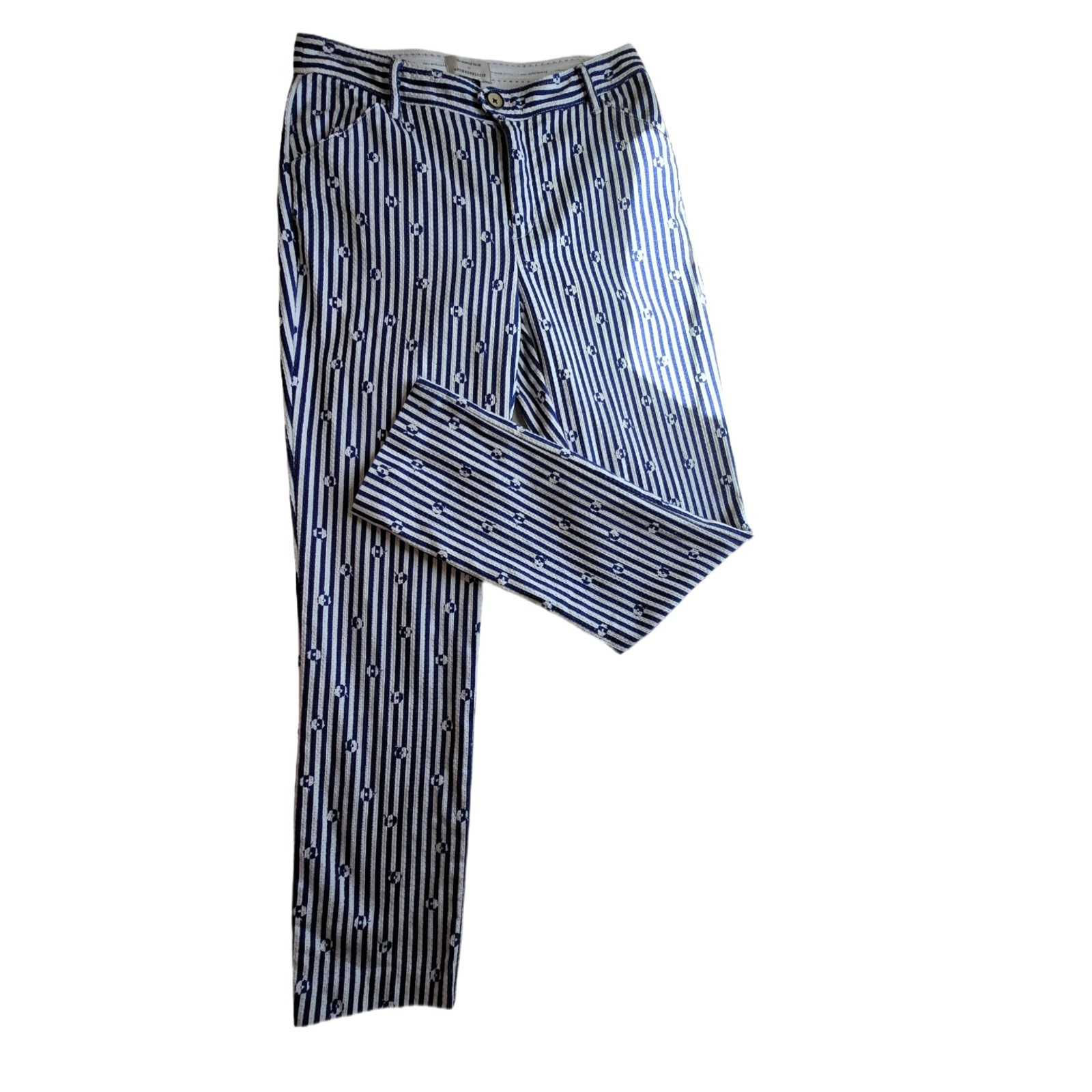 Anthropologie Stripe Floral Slim Pants Women’s 4 Blue White High Rise