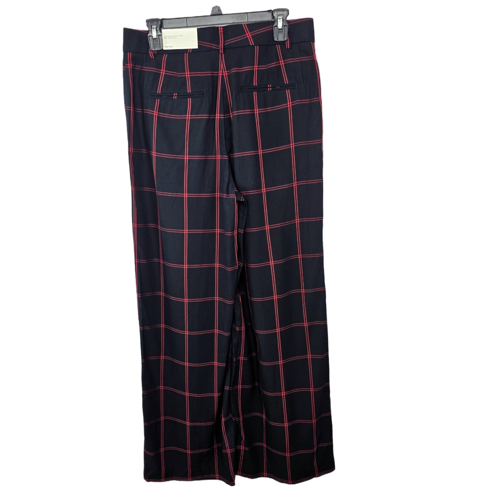 Ann Taylor NWT Sz 6 High Waist Wide Leg Plaid Pants Black Red Classic