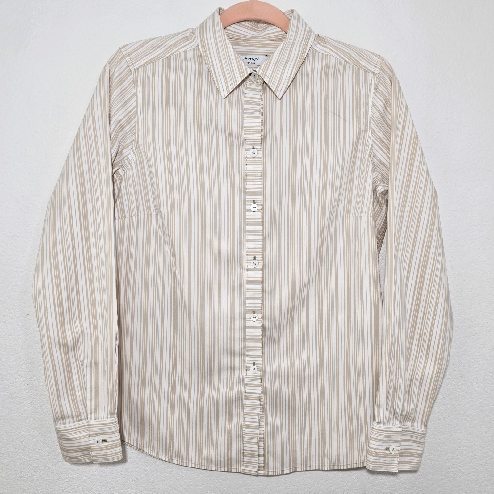 Foxcroft Women’s Non-Iron Stripe Long Sleeve Stretch Cotton Shirt SZ 6