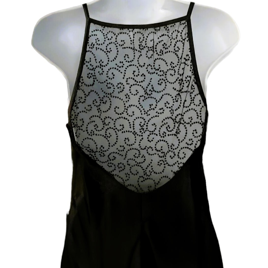 Roberta Vintage 1990s Black Satin Slip Dress Gown 5/6 Beaded Sheer Back