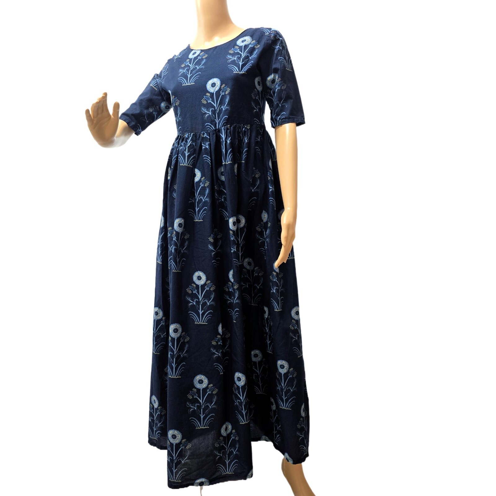 Vishudh Women’s Printed Ankle-Length Aline Dress, Blue, Size S