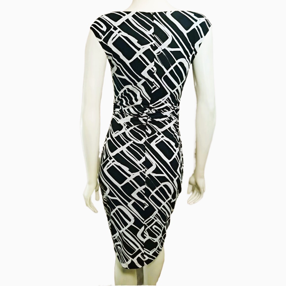 David Meister Women's Black White Abstract Midi Dress Size 8 Made in USA