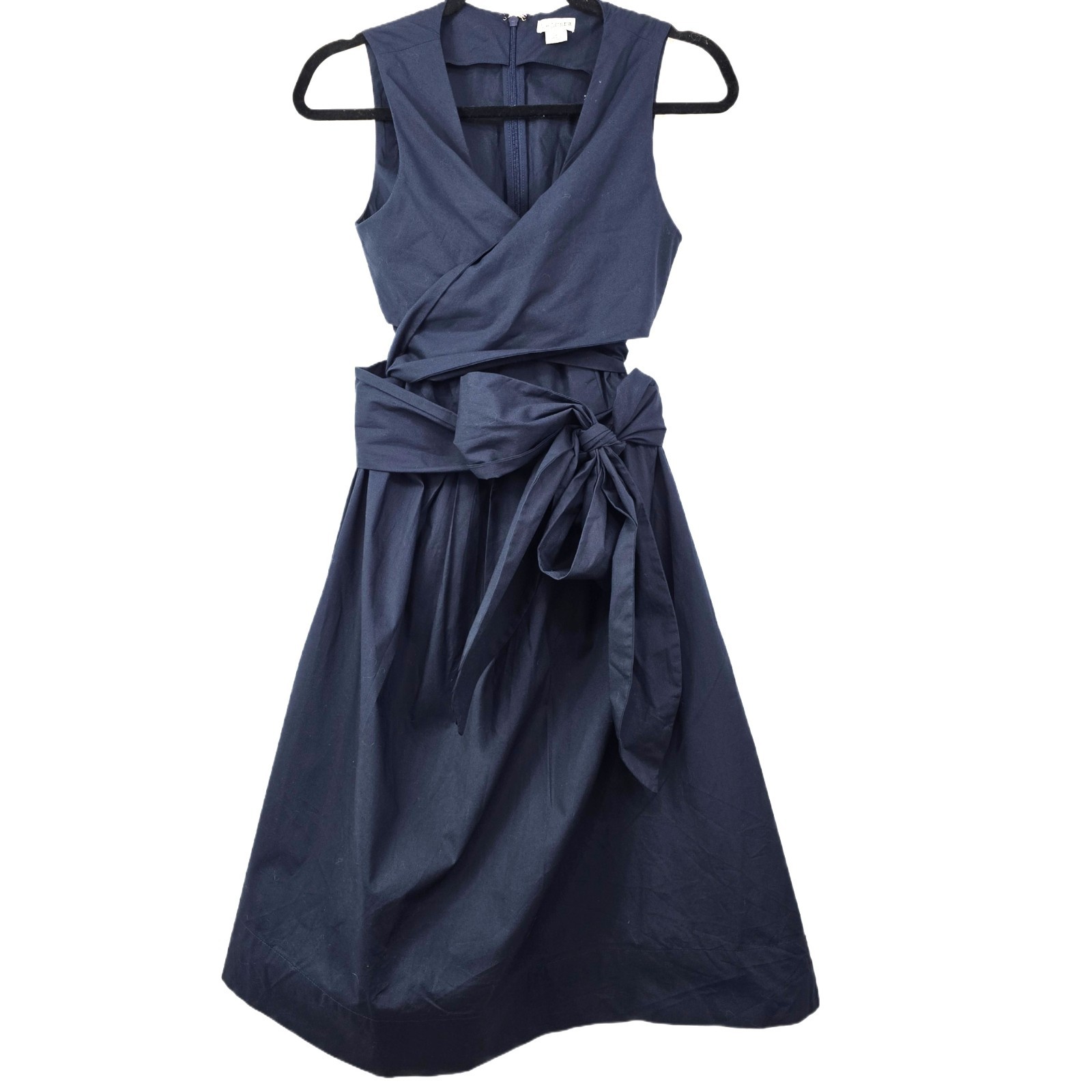 J Crew Women’s Wrap-Top Shirtdress Navy Organic Cotton Midi Dress Size 2