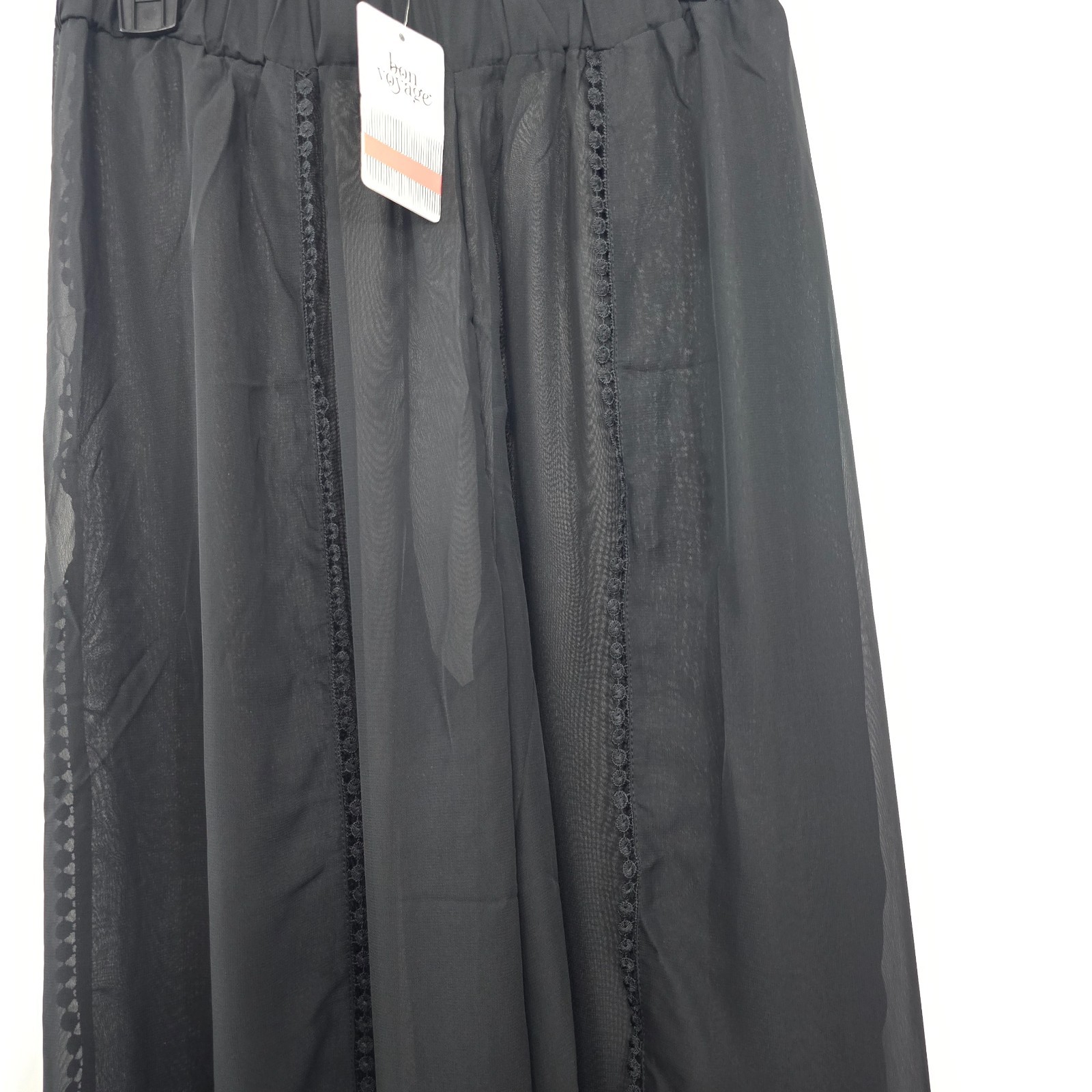 Bon Voyage NWT M Black Chiffon Sheer Swim Cover-Up Pants Pull-On Resort Wear