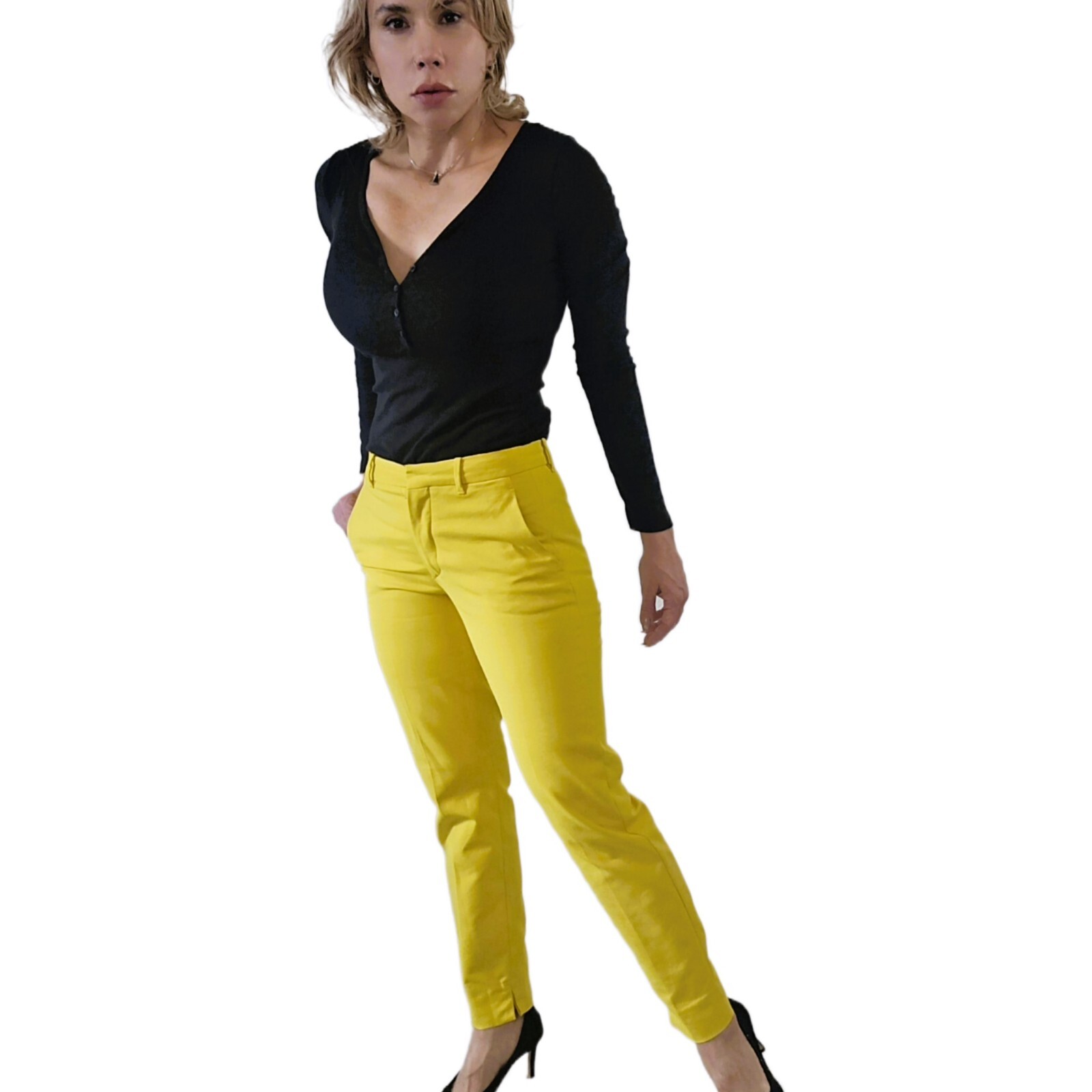 Zara Women's Vibrant Yellow Ankle Skinny Pants – Chino Fit | Size 4