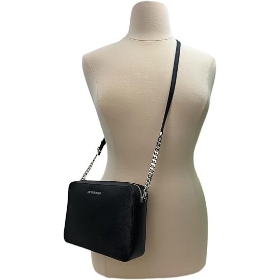 Michael Kors East West Women’s Crossbody Shoulder Bag Black Silver Leather NWT - New