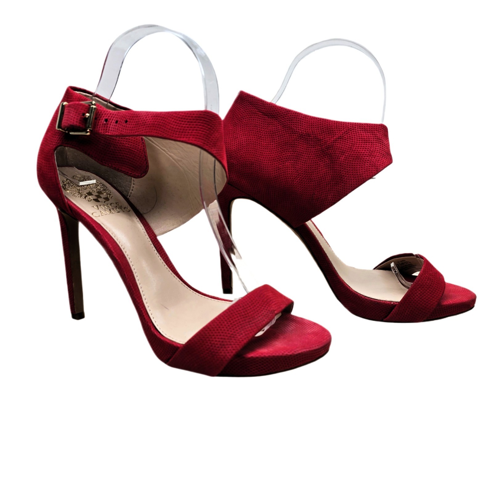 Vince Camuto Red Faux Suede Ankle Cuff Stiletto Heels – US 7.5 M