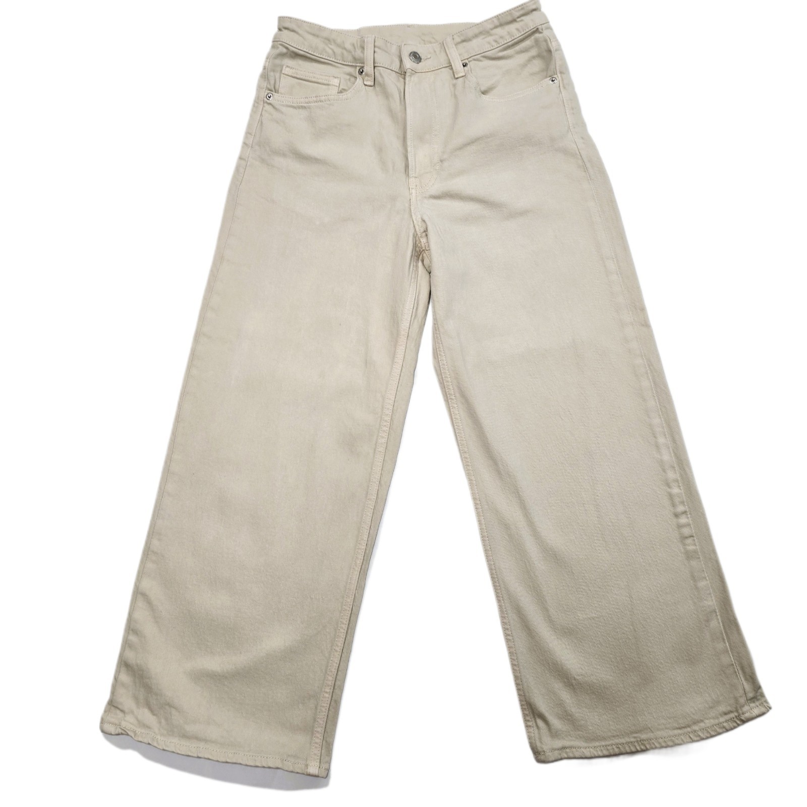 H&M Denim High Rise Wide Leg Cropped Jeans Cream Women’s Size 6