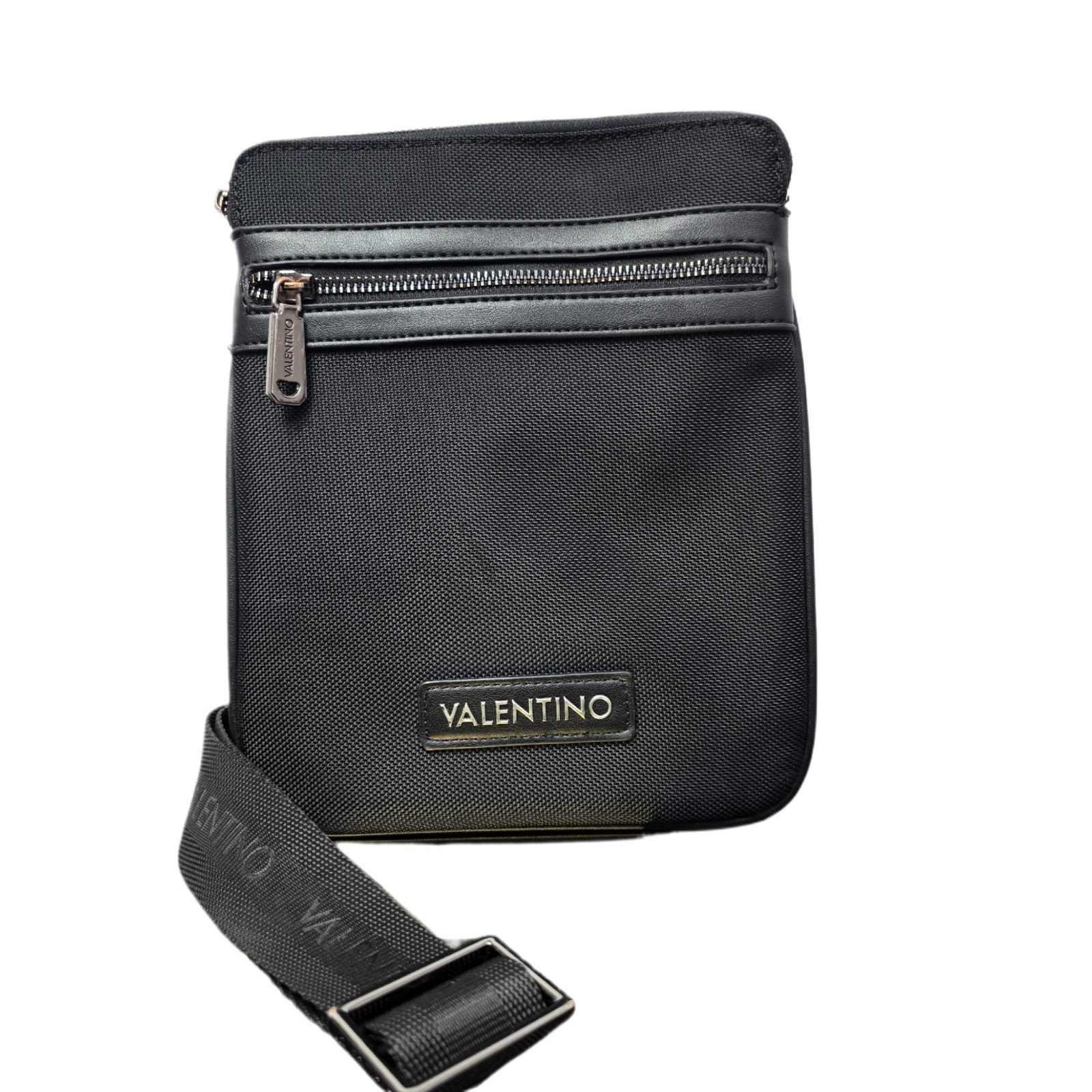 Valentino Men's Anakin Black Flight Crossbody Bag Canvas Leather Trim - Used