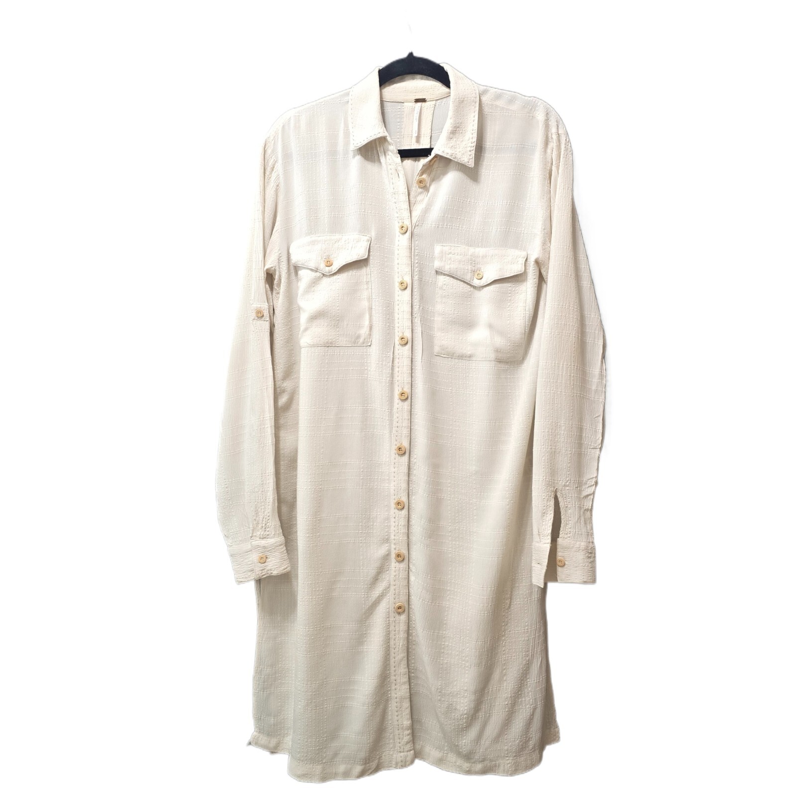 Free People Ivory Button-Down Oversized Maxi Shirt Dress – Size S