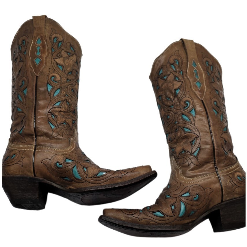 Corral Women’s Western Cowboy Boots Brown Turquoise Leather Size 7M