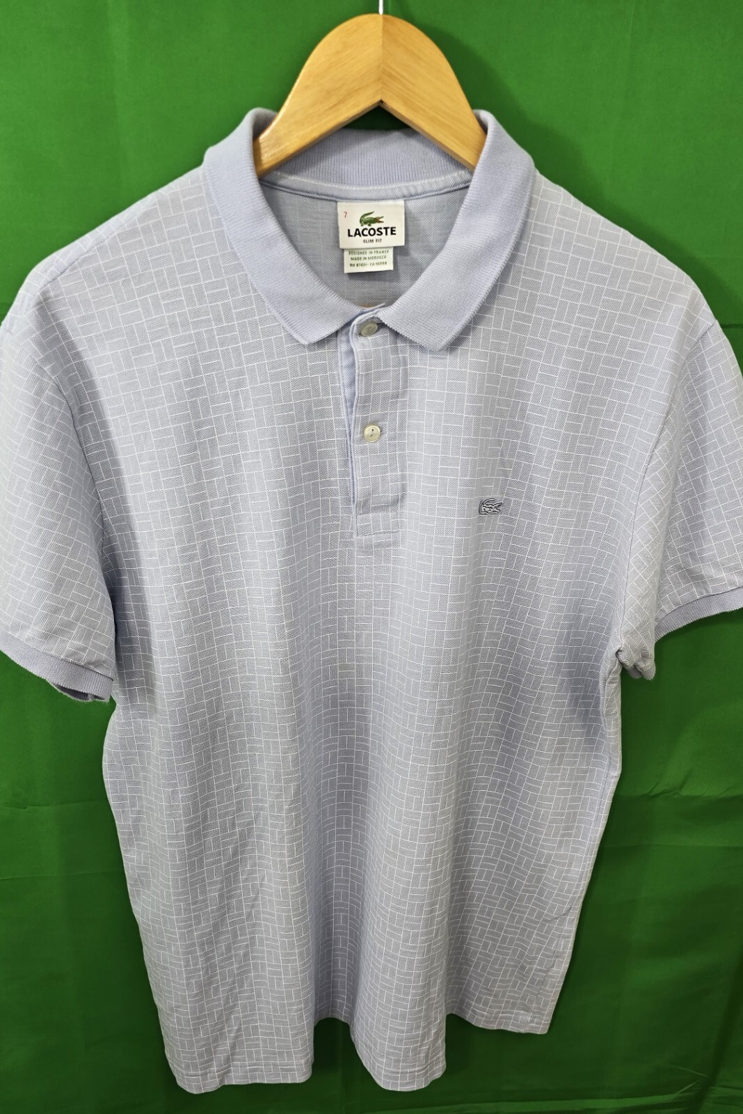 Mens Lacoste Polo Short Sleeve Golf Shirt Light Blue Cotton Size 7 (L) Classic