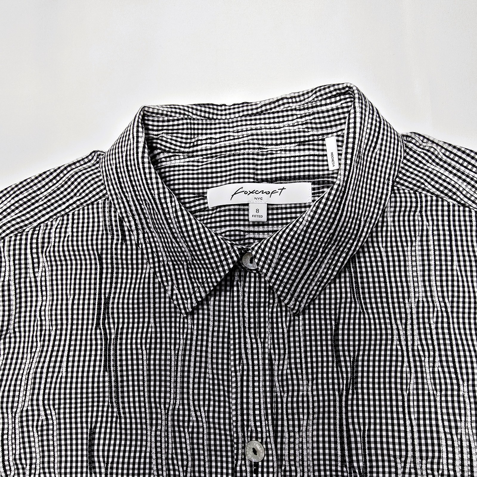 Foxcroft Women's Textured Gingham Stretch Shirt Black & White Size 8
