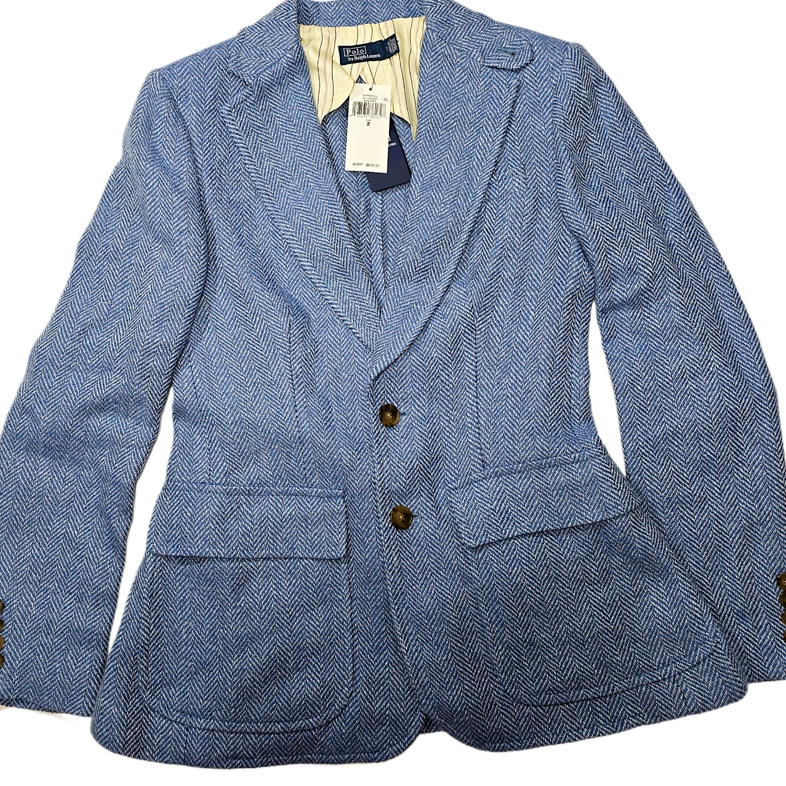 Polo Ralph Lauren Women’s Herringbone Linen Silk Wool Blazer Size 2 NWT