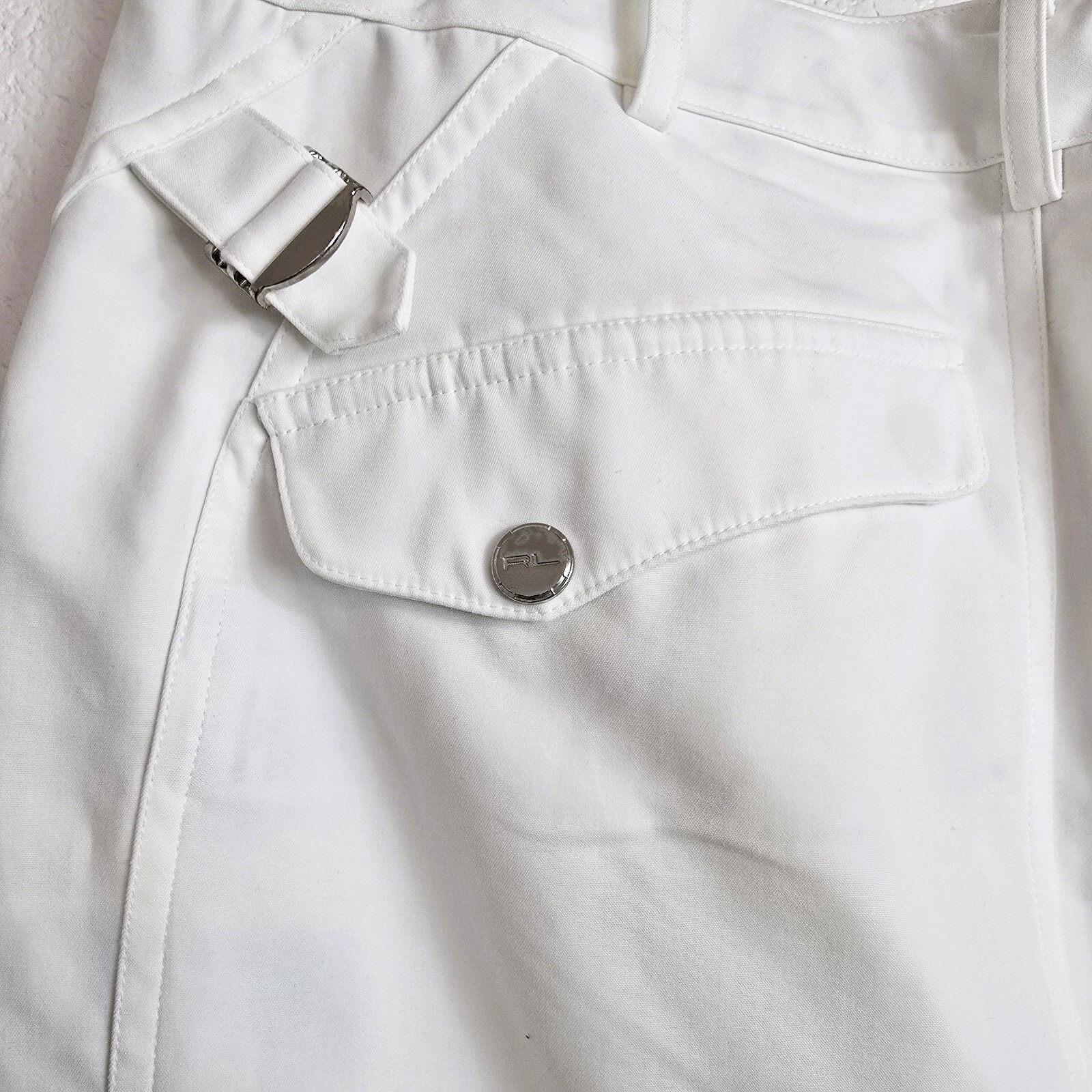 Ralph Lauren Black Label Skirt Womens SZ 6 White Cotton Pencil Flap Pockets