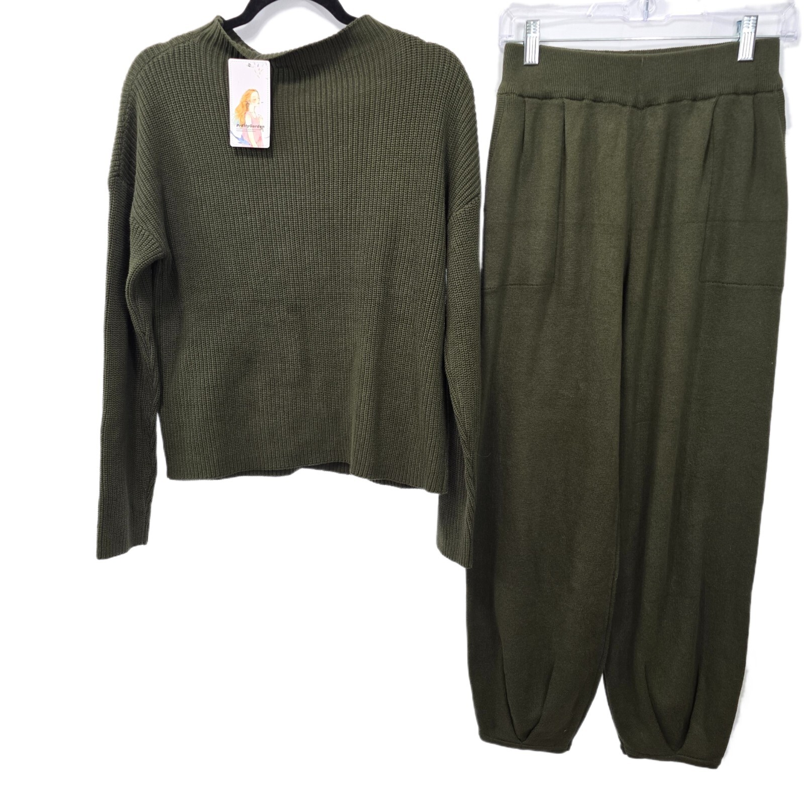PrettyGarden Women's 2 Piece Sweater Set, Army Green, Size S