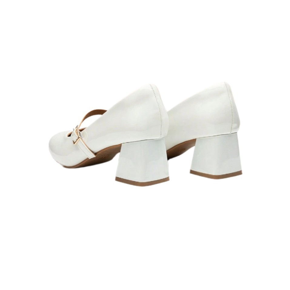 Trary Women's White Patent Mary Jane Chunky Heels Pumps Size 9M New