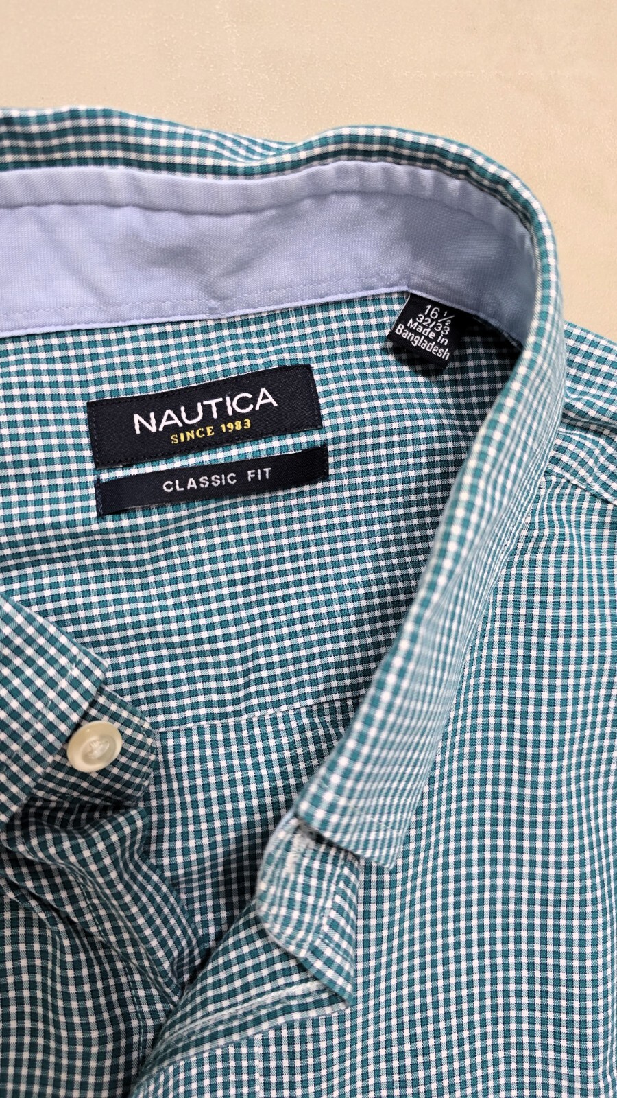 Nautica Mens Plaid Dress Shirt - Size XL Green/White - 100% Cotton - Long Sleeve
