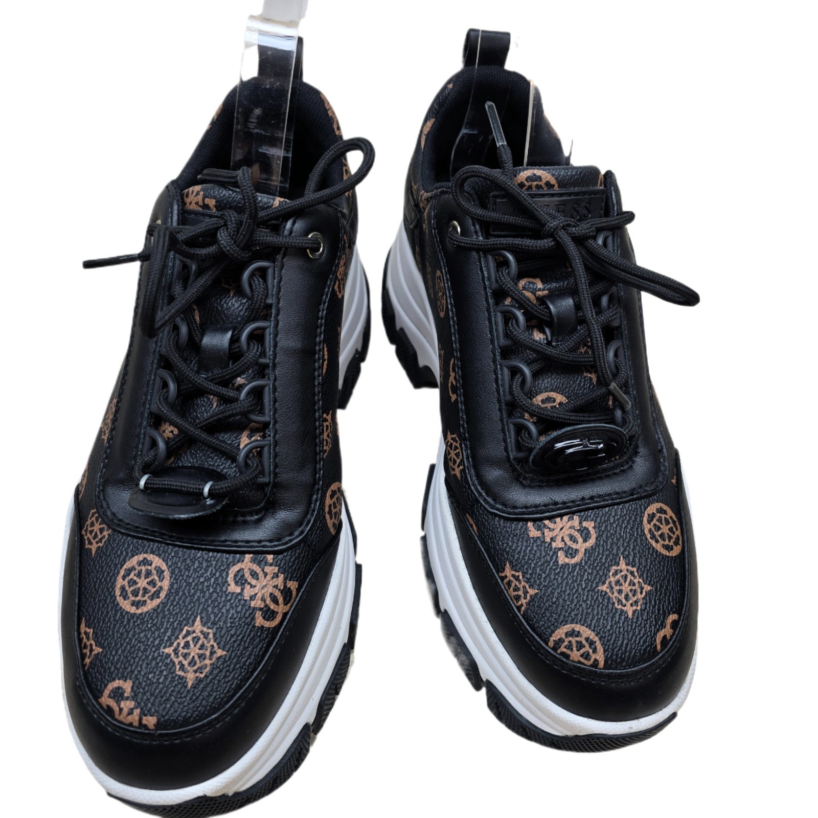 GUESS Women’s Bria Chunky Logo Sneaker Size 8 Black 4G Monogram Platform