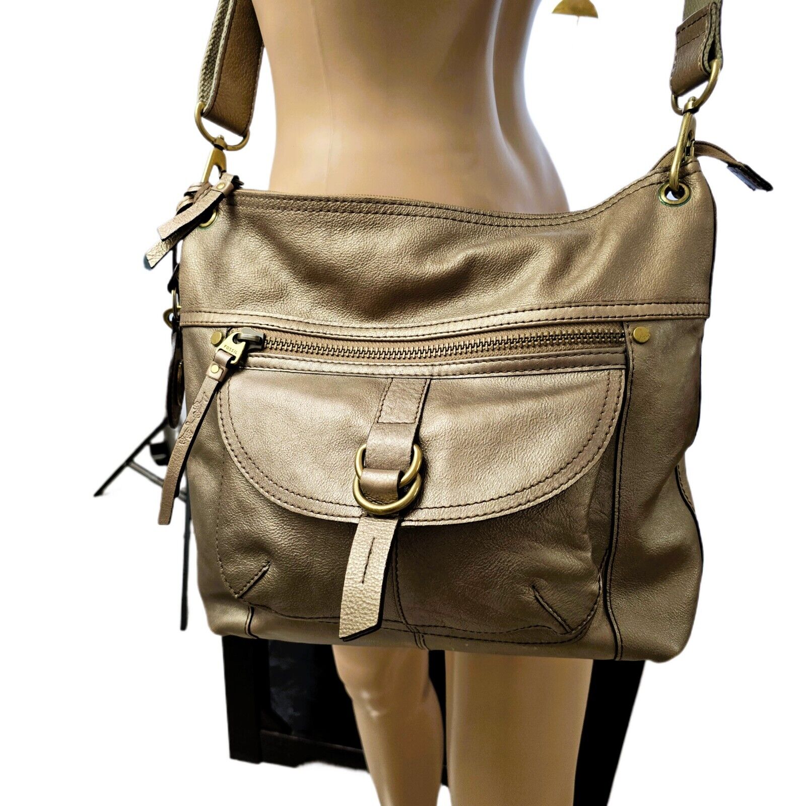 FOSSIL Medium Gold Metallic Leather Crossbody Bag – Long Live Vintage Collection