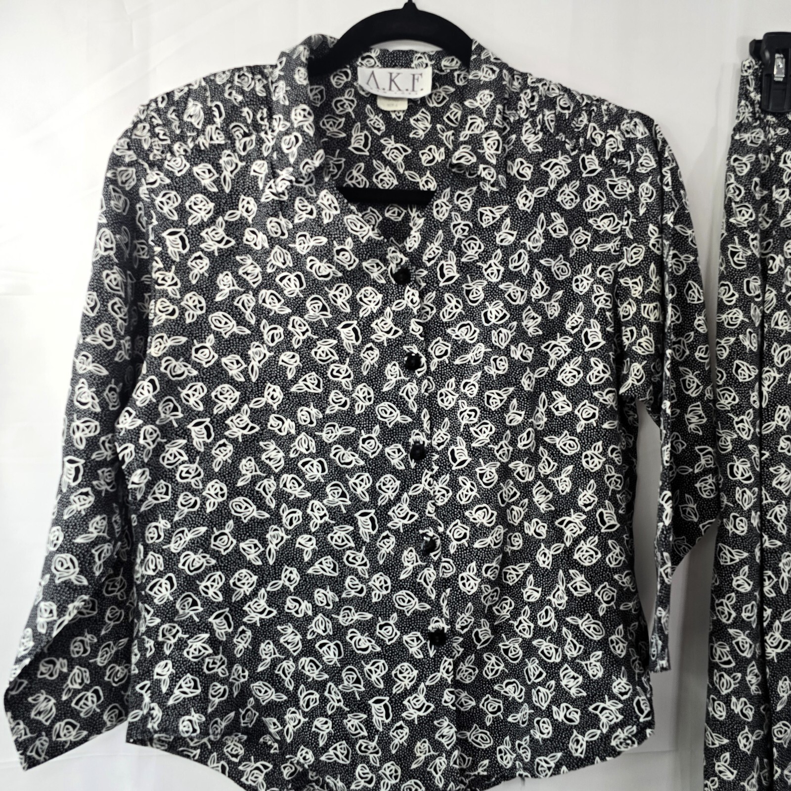 Vintage 80s AKF NY Floral Boho 2pc Set Maxi Skirt & Blouse Women's S Size 6