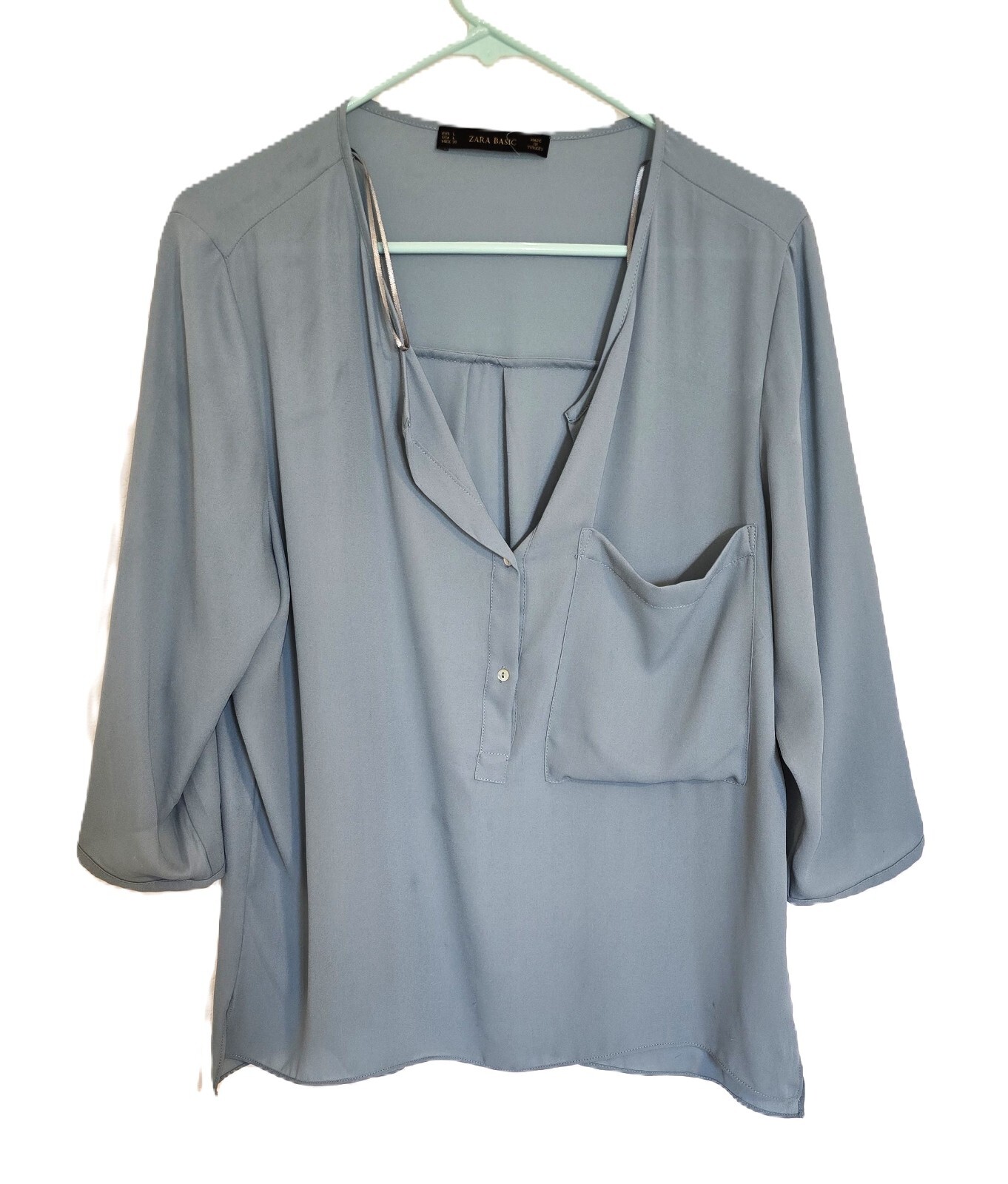 Zara Basics Women’s Blouse Aqua Size L – Effortlessly Chic!
