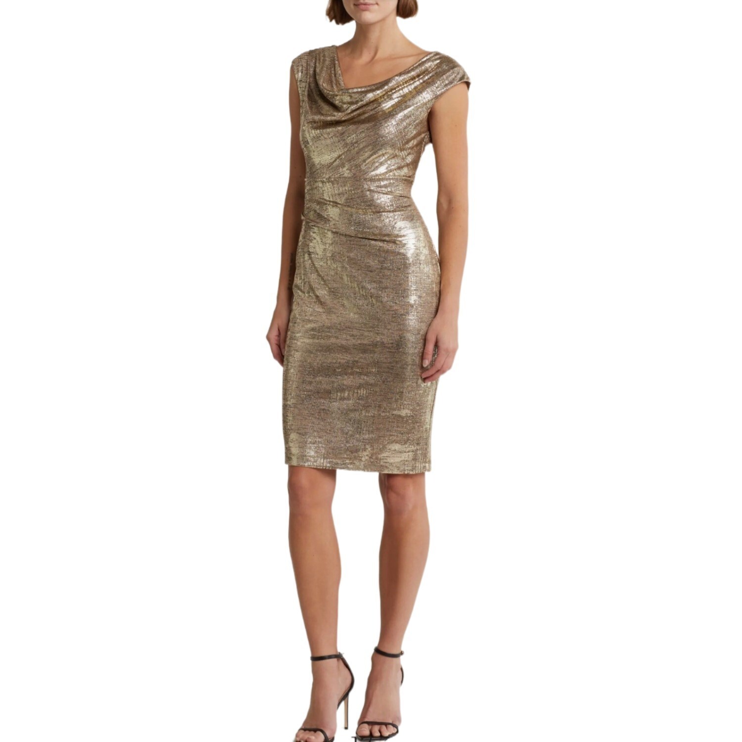 Vince Camuto Drape Neck Side Pleat Sheath Dress, Size 6