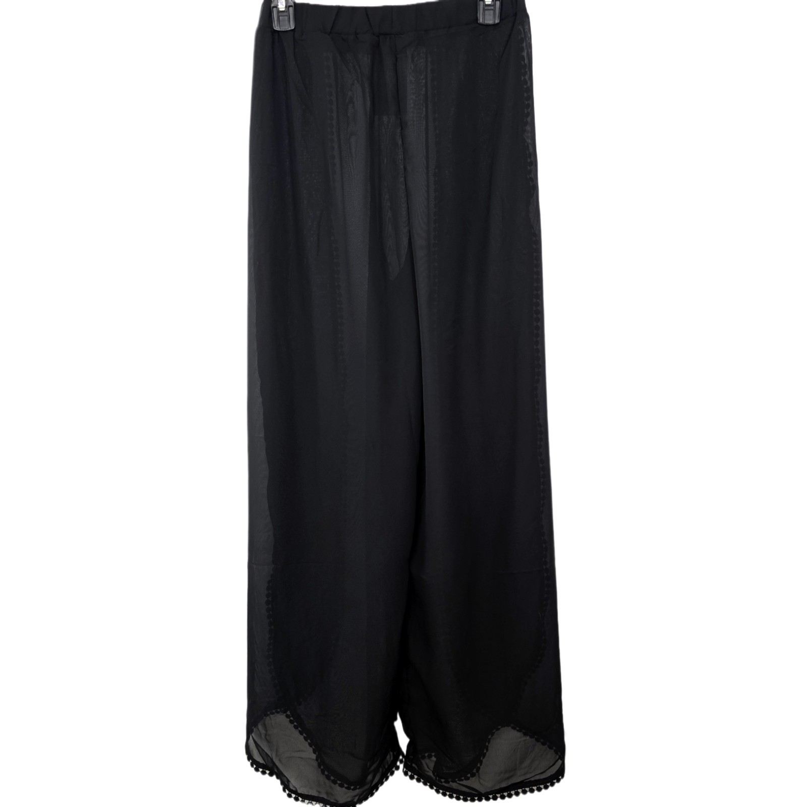 Bon Voyage NWT M Black Chiffon Sheer Swim Cover-Up Pants Pull-On Resort Wear
