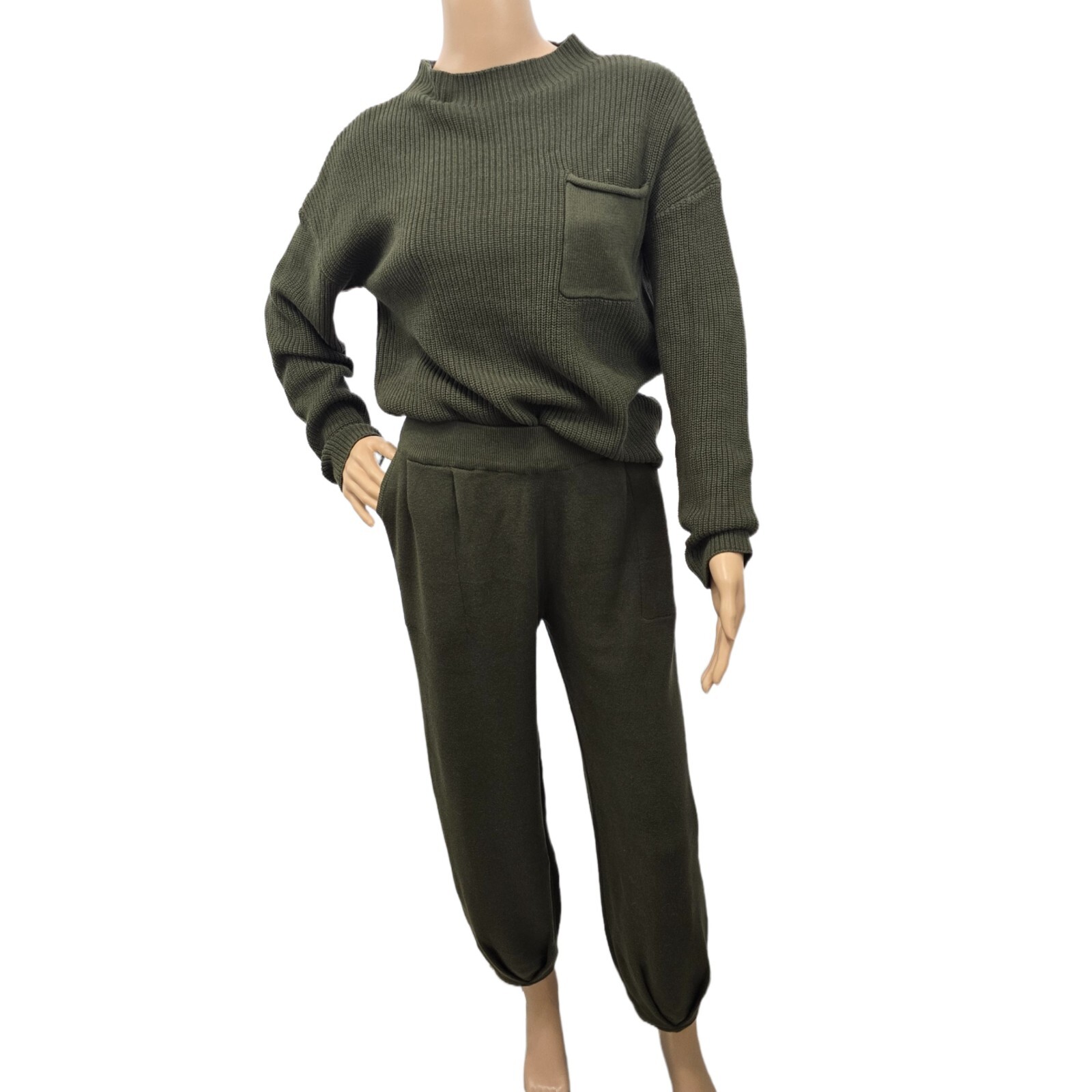 PrettyGarden Women's 2 Piece Sweater Set, Army Green, Size S