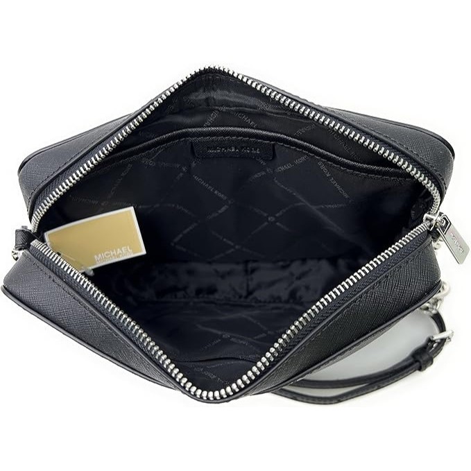 Michael Kors East West Women’s Crossbody Shoulder Bag Black Silver Leather NWT - New