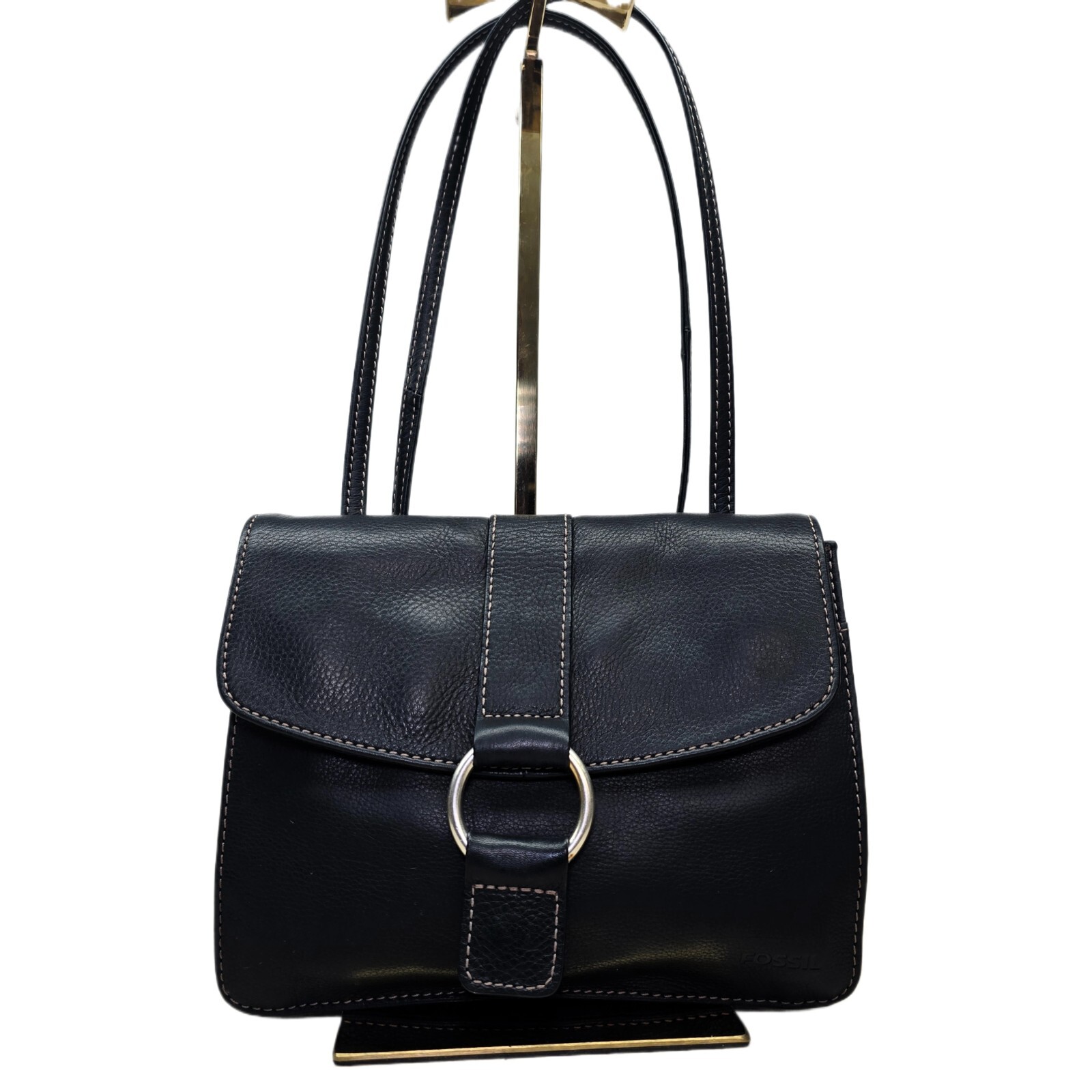 Fossil Pebble Black Leather Crossbody Wallet Purse – Genuine Leather