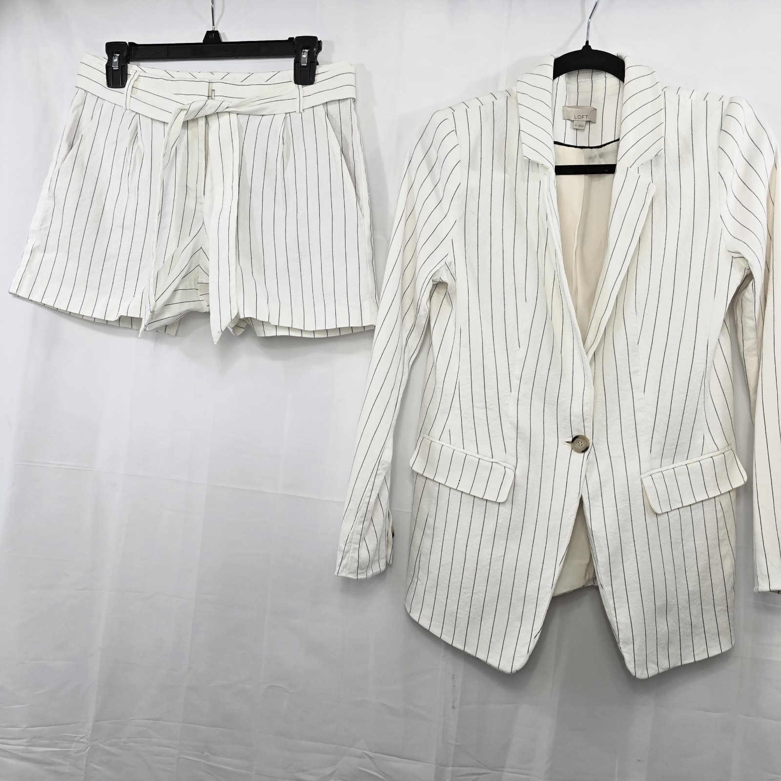 LOFT Linen Blend Blazer & Shorts 2 Pc Set Women’s 8/4 Pinstripe White