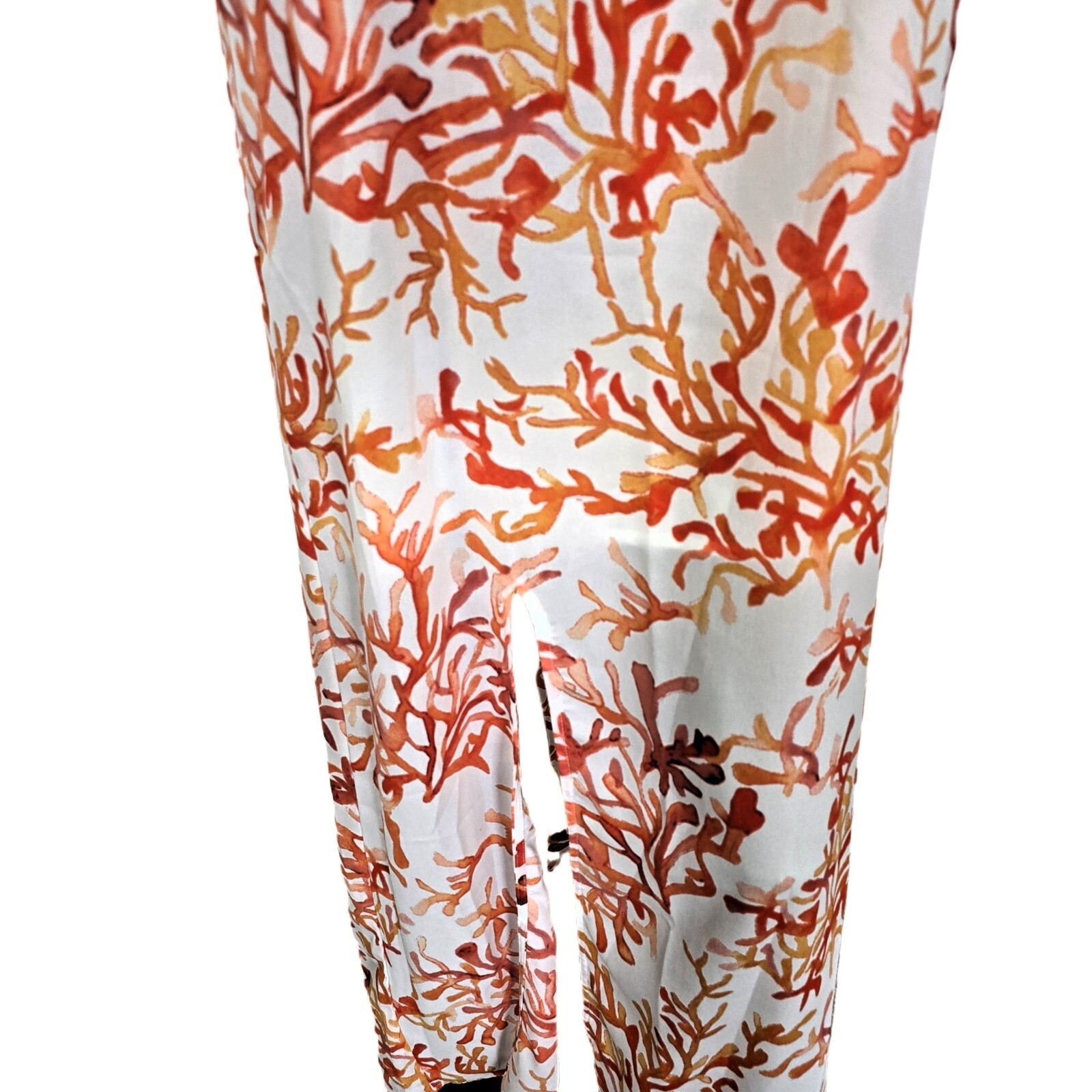 C&E Women's S Maxi Summer Dress Coral Print White Slit Lined Lightweight