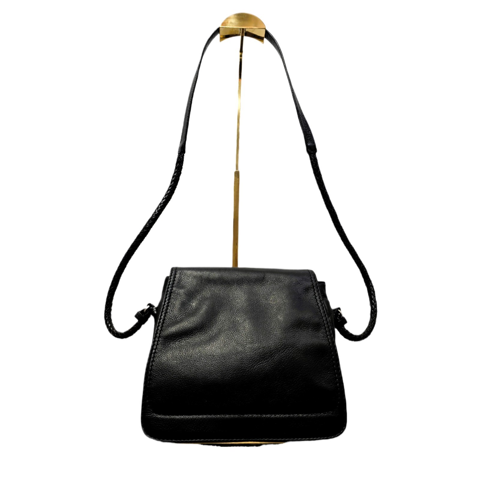 Woolrich Black Genuine Leather Crossbody Bag Braided Strap Multiple Pockets - Used