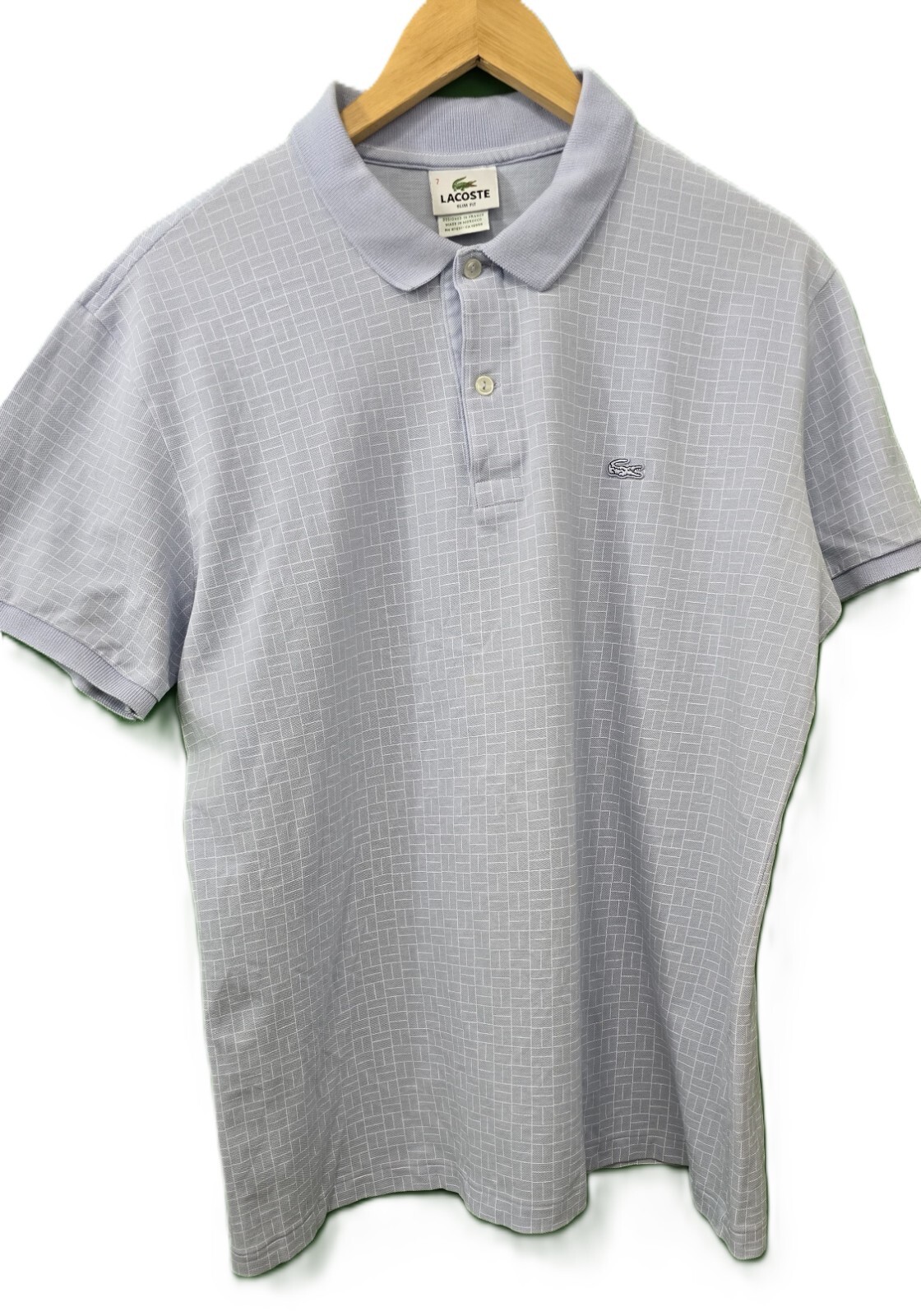 Mens Lacoste Polo Short Sleeve Golf Shirt Light Blue Cotton Size 7 (L) Classic