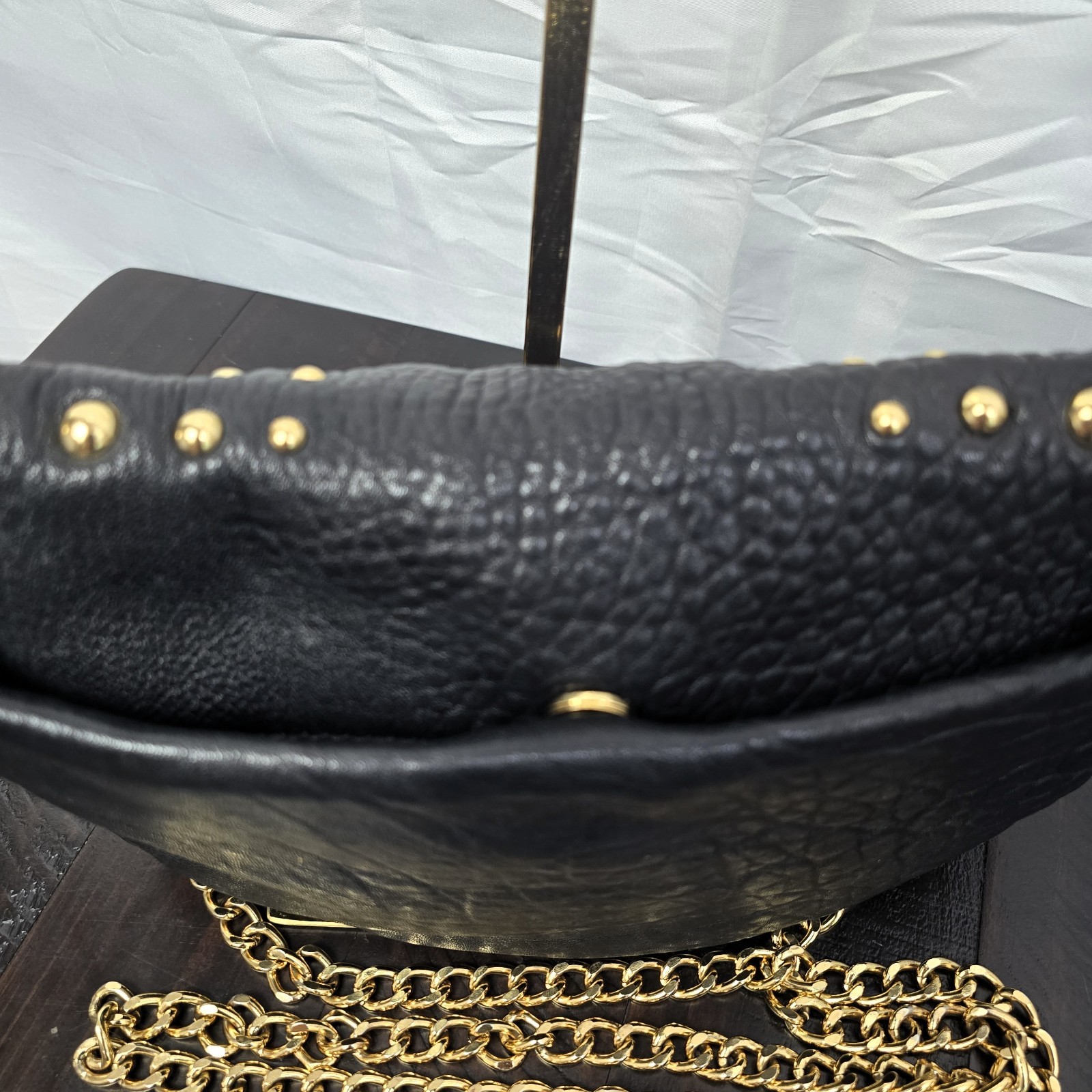 Badgley Mischka Black Leather Studded Crossbody Bag Chain Strap - Used