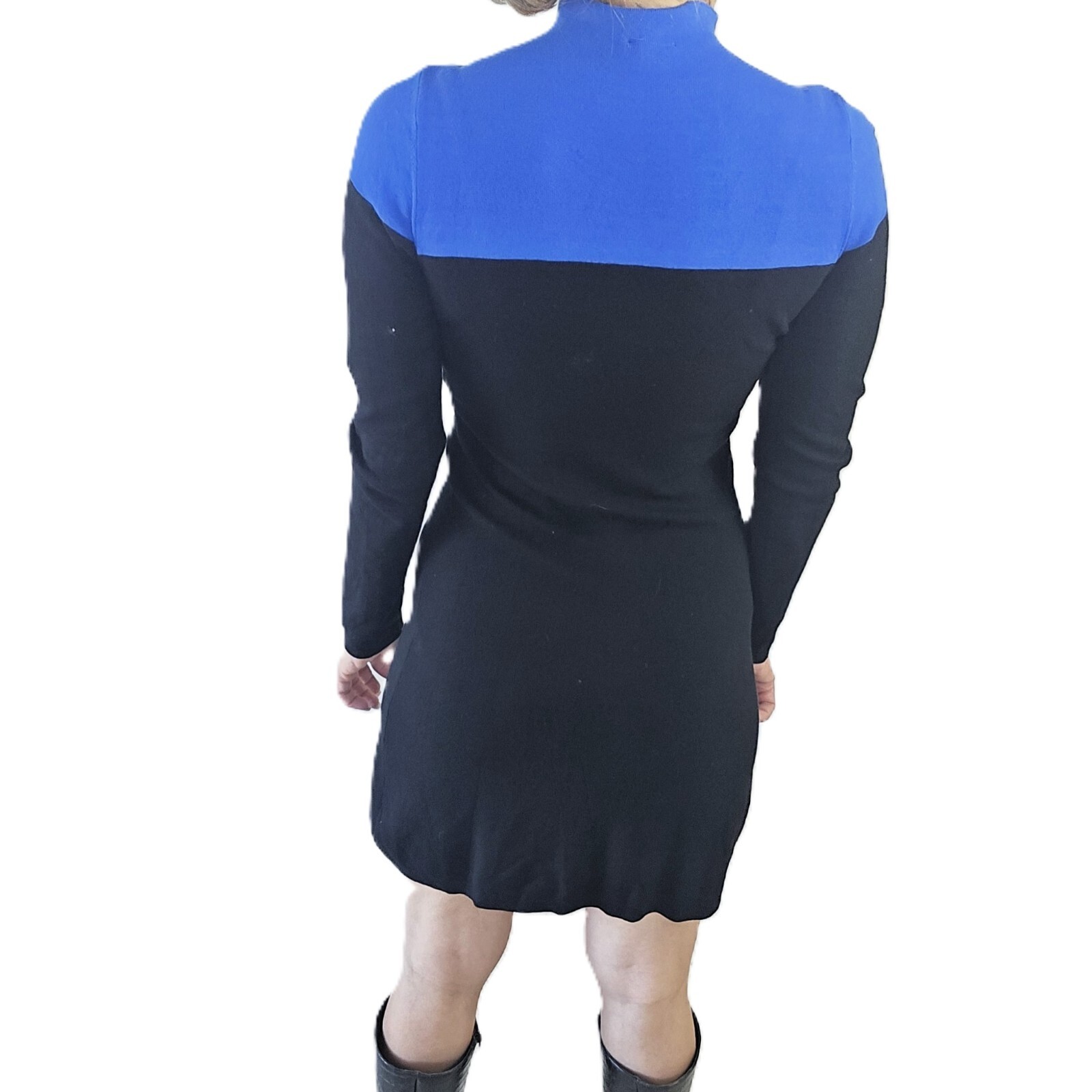 Ann Taylor Long Sleeve Dress, Size S – Black & Blue, Rayon Blend, Classic Fit