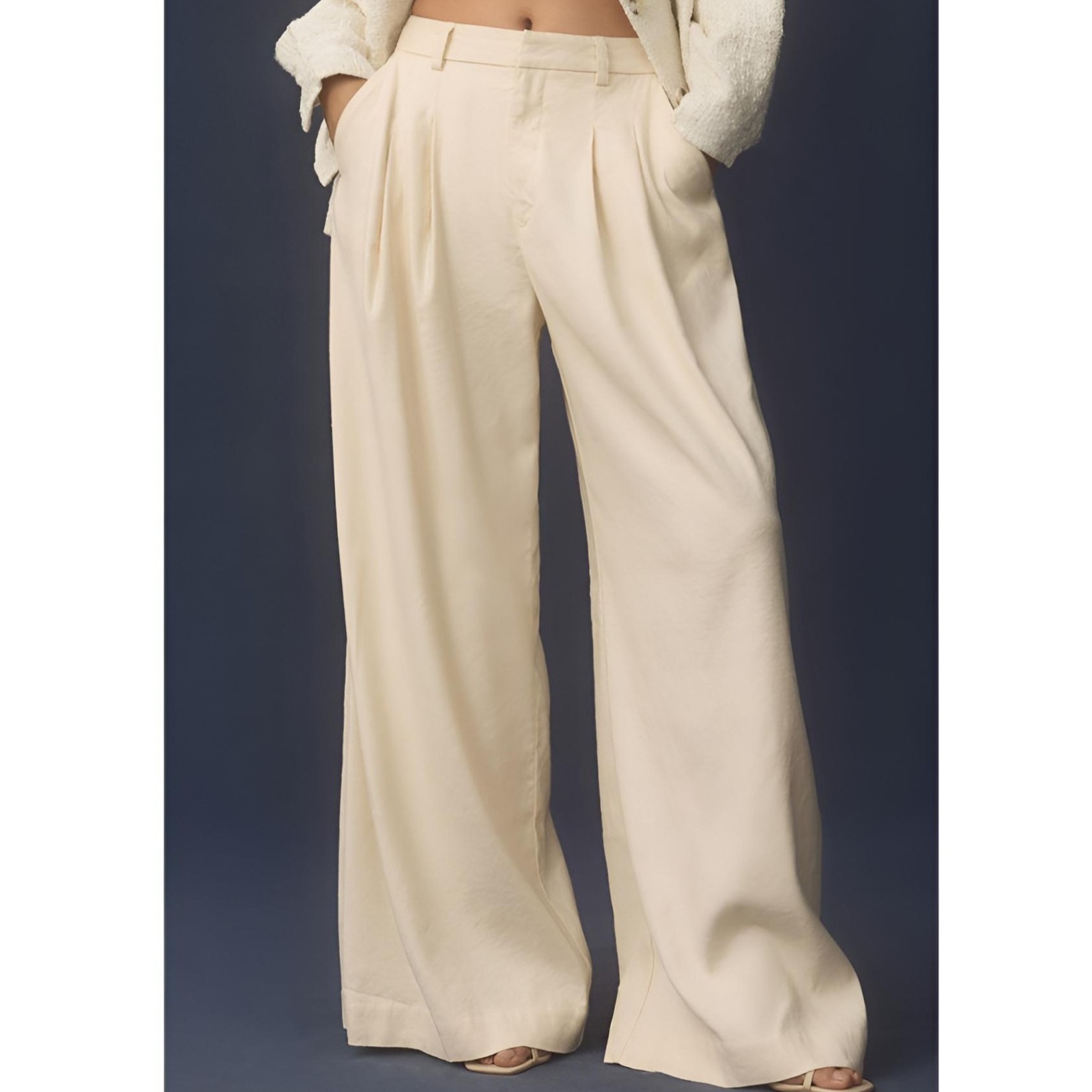 Maeve Anthropologie Avery Cream Wide-Leg Pleated Pants Women’s Size S