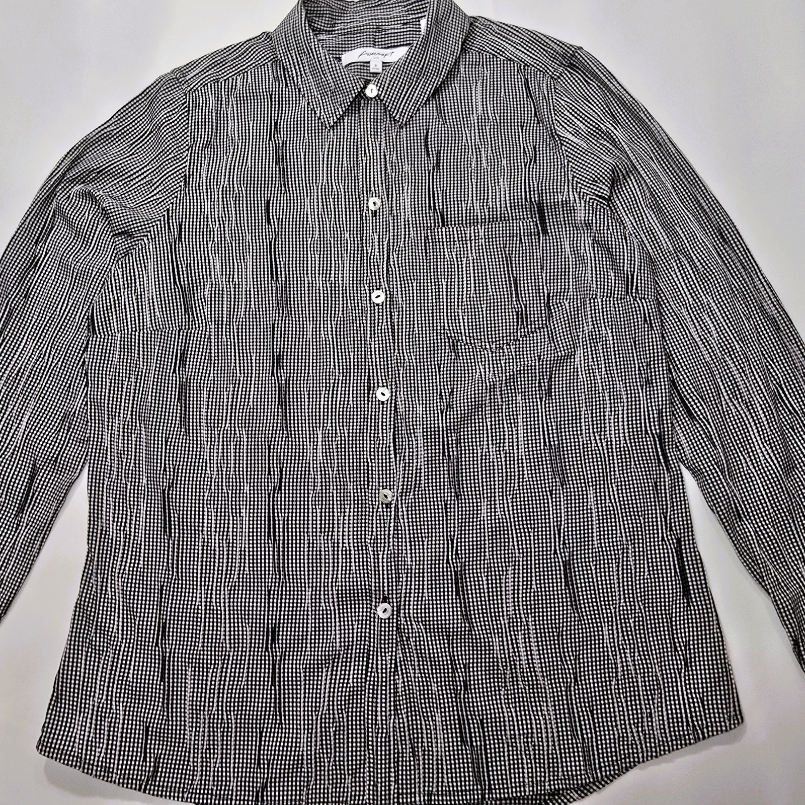 Foxcroft Women's Textured Gingham Stretch Shirt Black & White Size 8