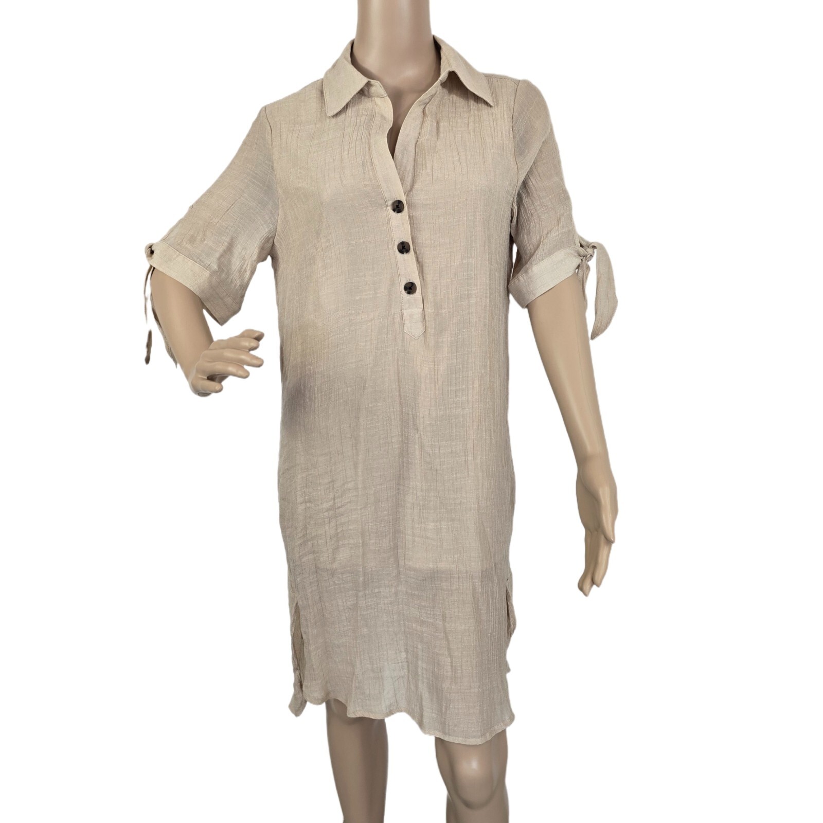 Indigo Rose Women's M Beige Shirt Dress Lined Button-Up Lightweight Boho