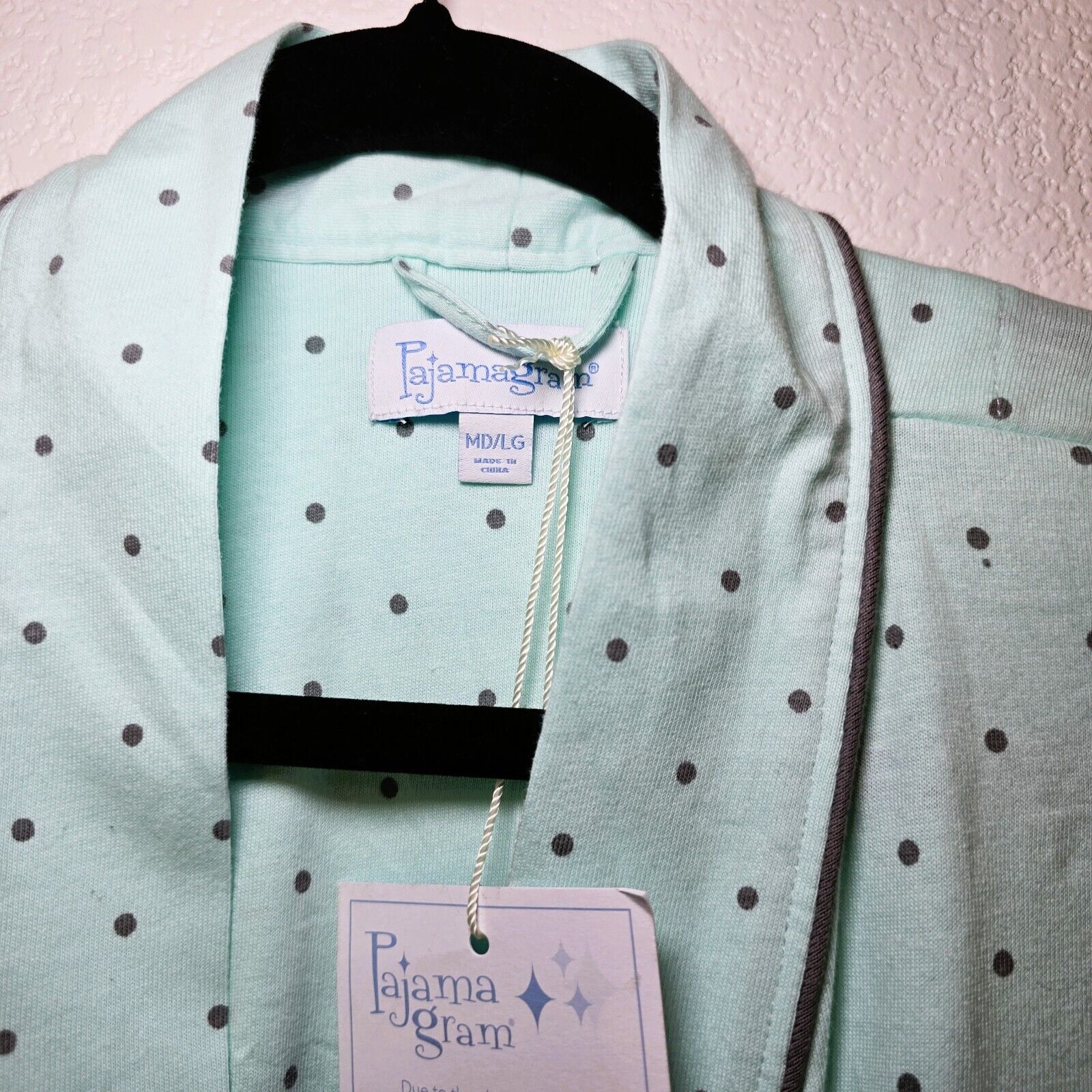 PajamaGram Women's Classic Polka Dots Long Robe M/L – 100% Cotton NWT