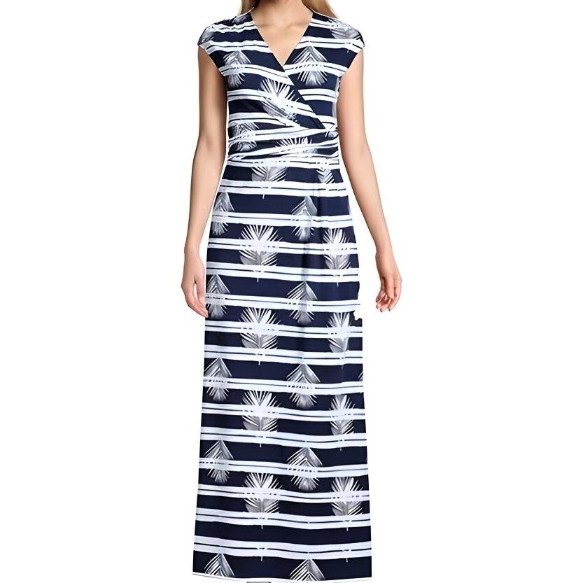 Land’s End Women’s Cap Sleeve Surplice Wrap Maxi Dress | Print | Size S (6/8)