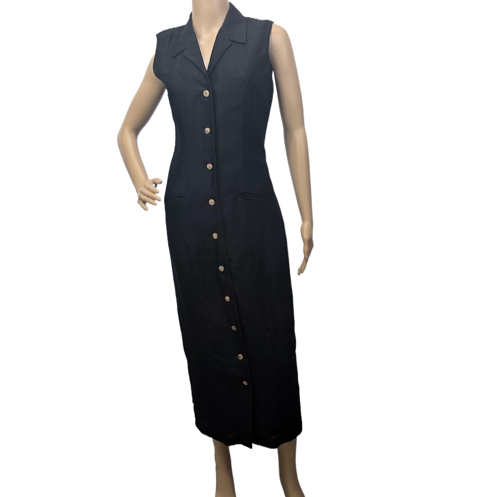 Vintage BP. Nordstrom Sheath Dress Women's Small – Black Linen Midi, Sleeveless