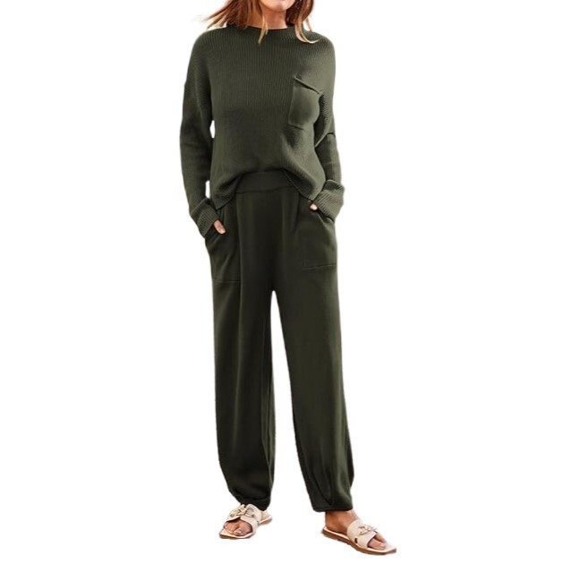 PrettyGarden Women's 2 Piece Sweater Set, Army Green, Size S