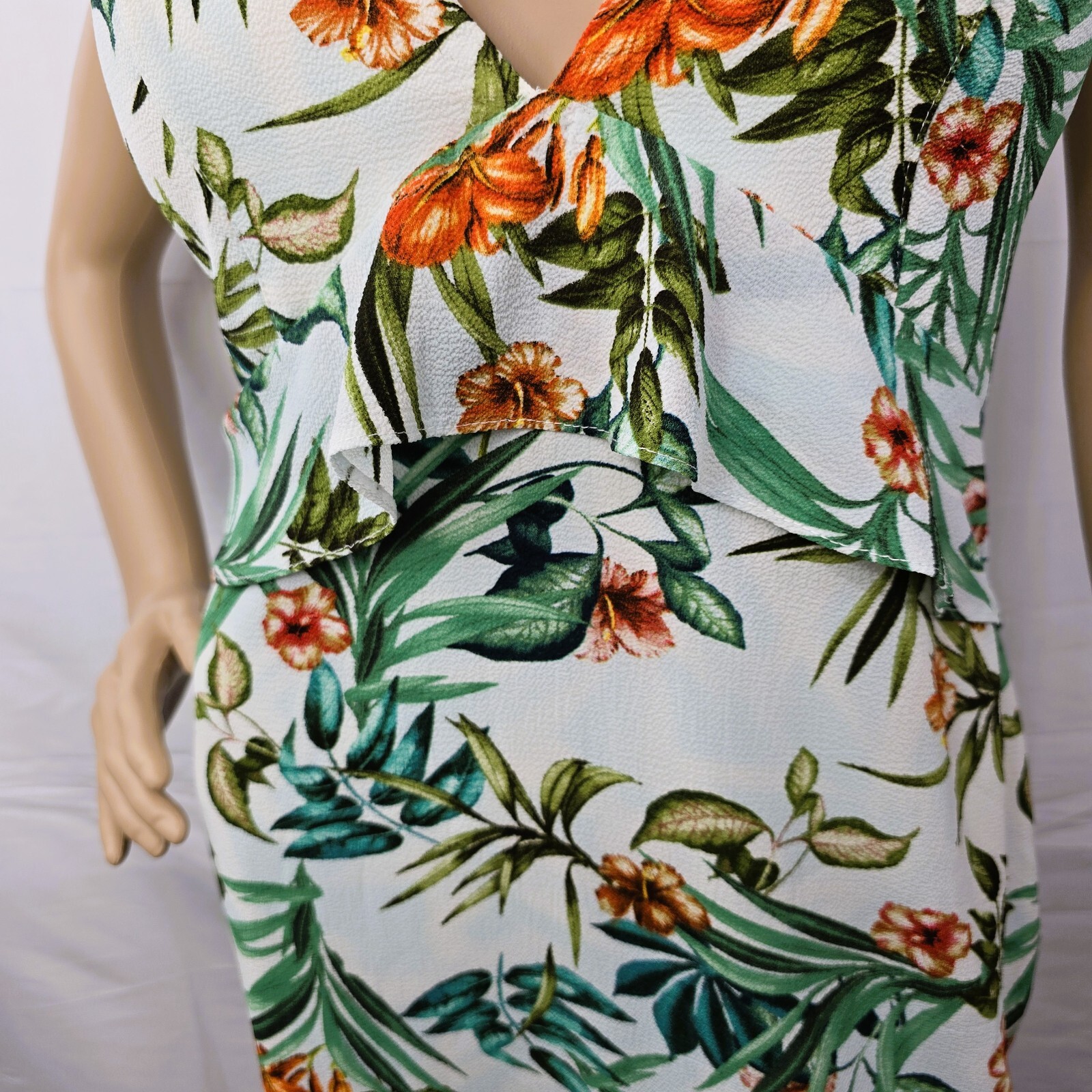 Duplo Sentido Brazilian Tropical Leaf Floral V-Neck Mini Dress M