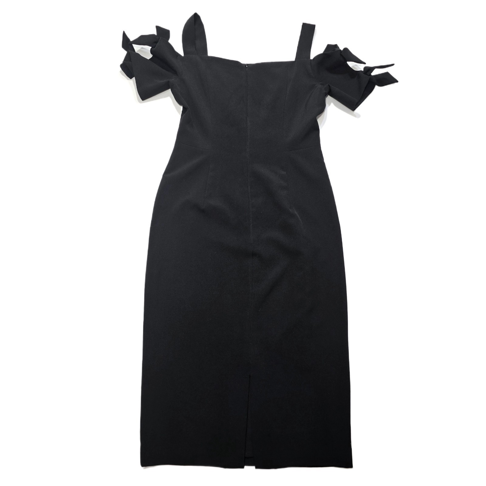 Maggy London Women’s Black Cold Shoulder Midi Sheath Cocktail Evening Dress Sz 2